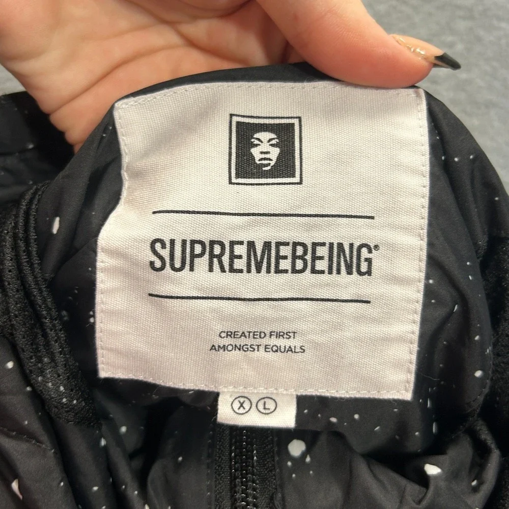 Supremebeing Windbreaker Jacket Mens XL Black Paint Splatter Hooded Streetwear